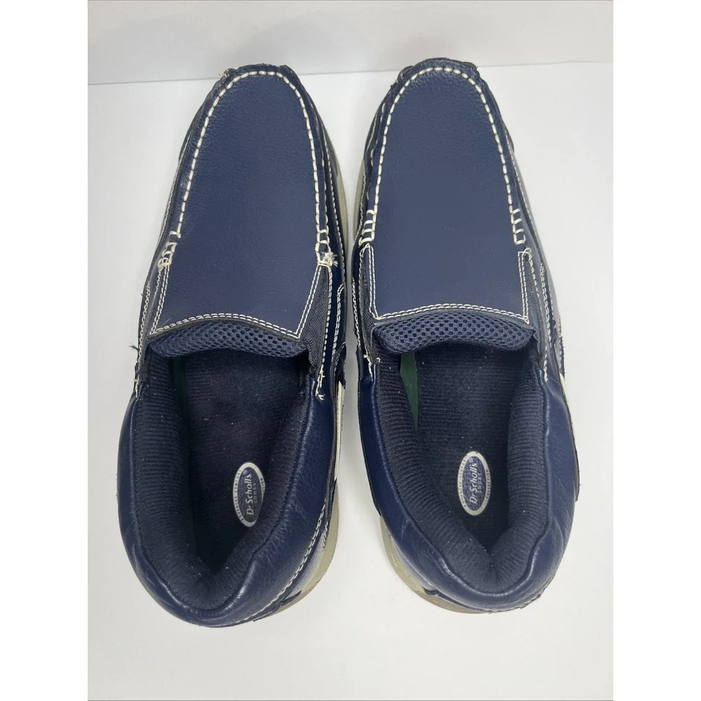 Dr Scholls Navy Blue Leather Slip On Loafers Mens 9 3E Wide Boat Shoes 42J-03